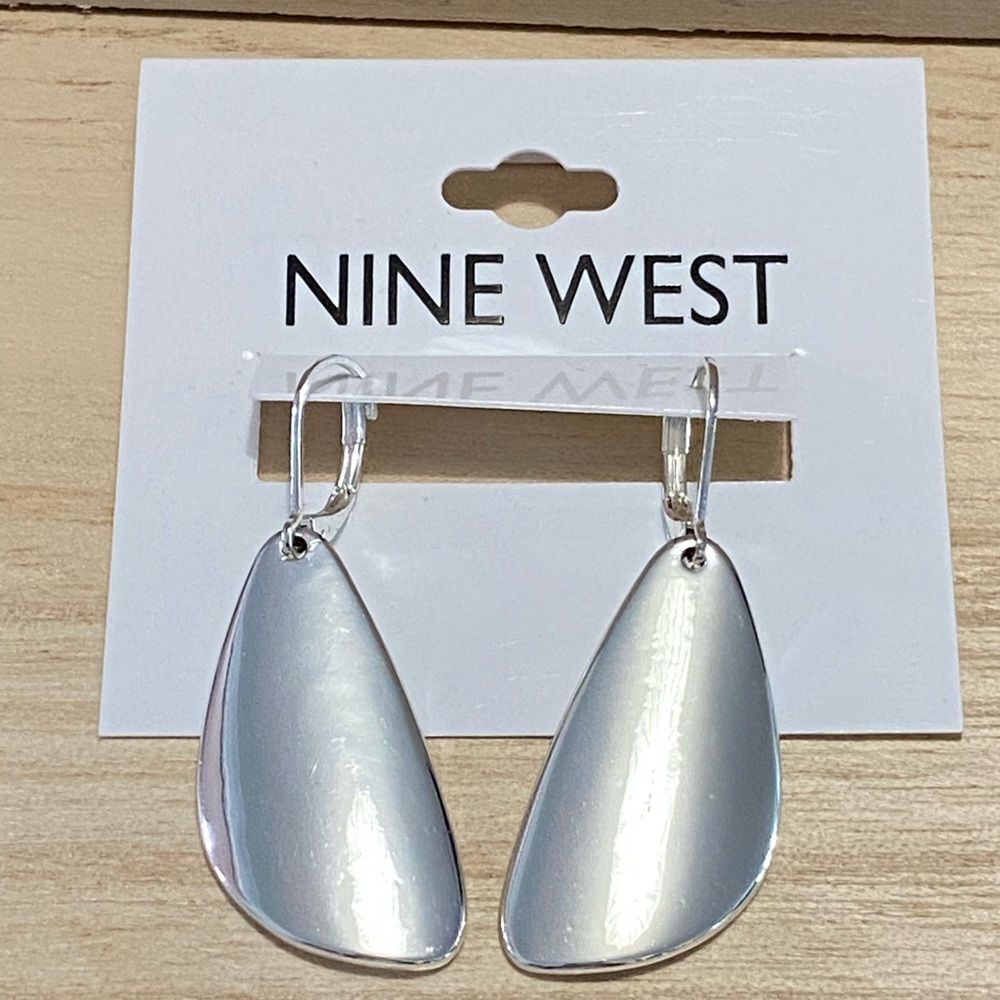 Nine West Shiny Silver Tone Dangling Earrings NEW